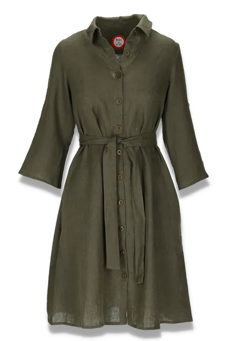 Hovedbilde Fay khaki skjortekjole i lin