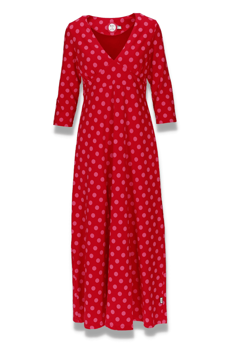 Kelly rød og rosa polkadot kjole