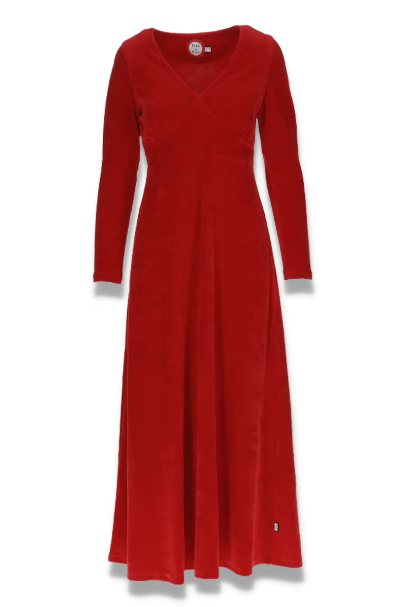 Inga rød lang velurkjole